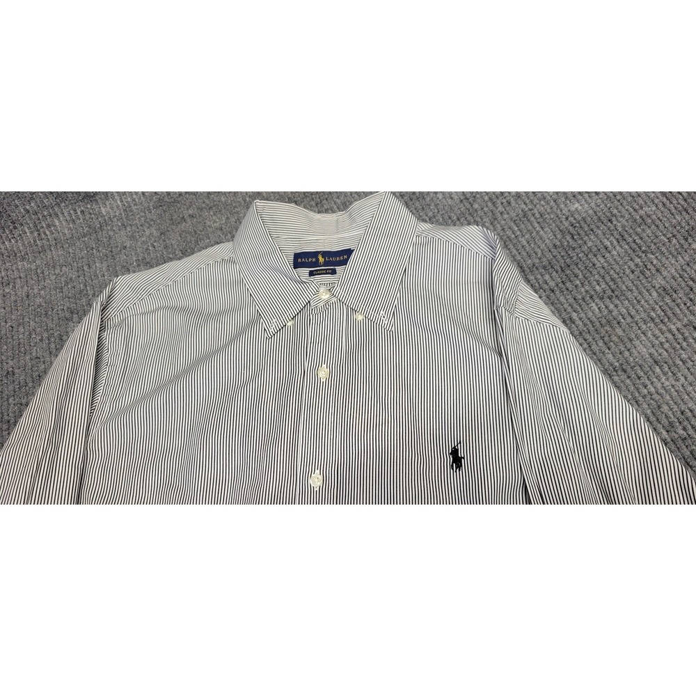 Ralph Lauren Classic Fit Mens XL Black White Stripe‎ Button Down Long Sleeve